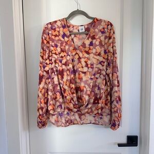 CAbi Women's Abstract Purple and Orange Blouse